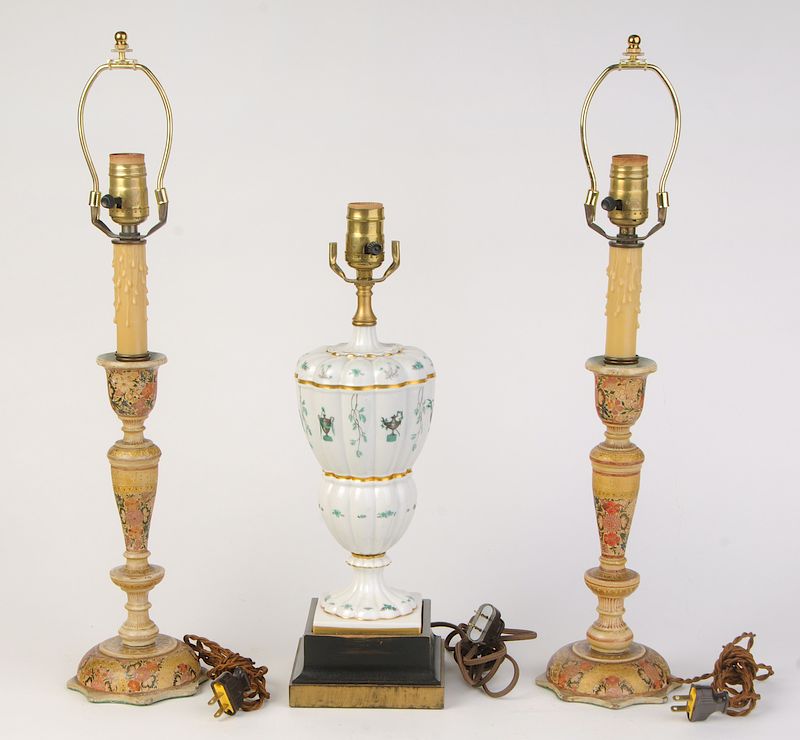 Appraisal: Pair Fancy Painted Candelabra Ginori Lamp early th early th