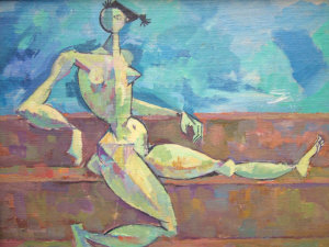 Appraisal: Julius Krajewski Polish - - Abstracted female seated nude oil