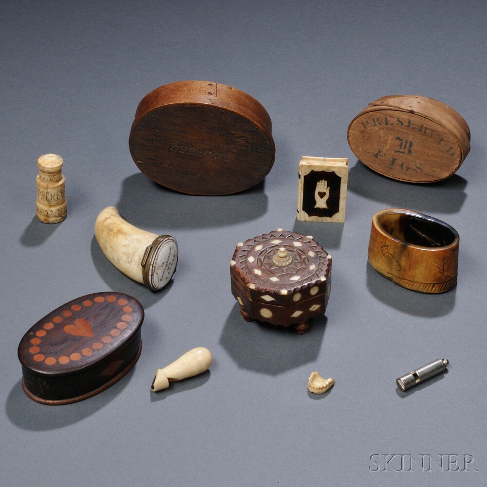 Appraisal: Eleven Small Scrimshaw Trinkets and Whaling Related Items th century