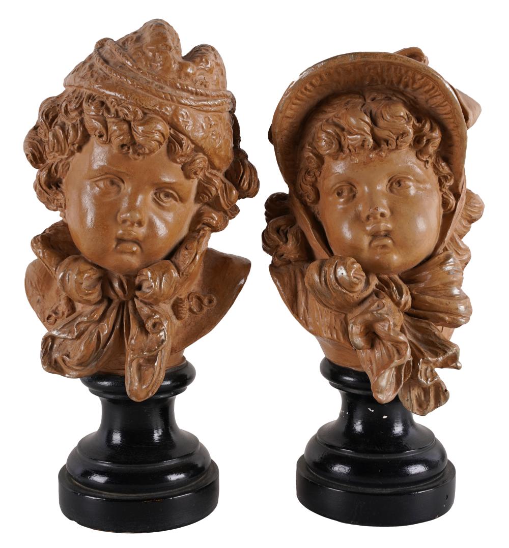 Appraisal: PAIR OF FRENCH BUSTS OF CHILDRENglazed composition each signed E