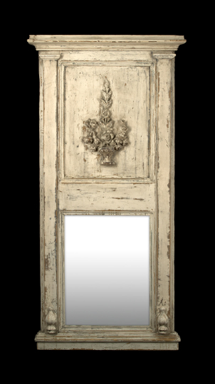 Appraisal: Tall Scandinavian Carved and White-Painted Wooden Overmantel Mirror first quarter