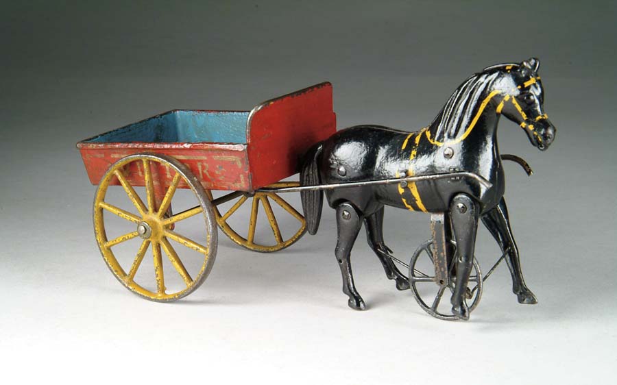 Appraisal: IVES VICTOR WALKING HORSE WAGON A red cart with the