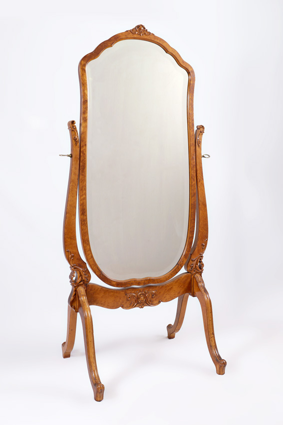 Appraisal: CARVED BIRDS EYE MAPLE CHEVAL MIRROR Birds eye maple shaped