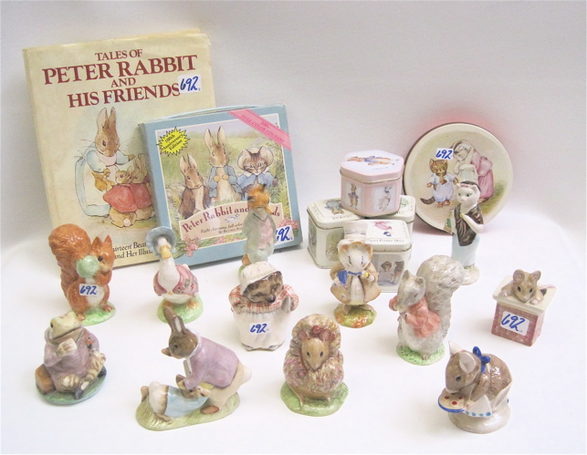 Appraisal: PORCELAIN BEATRIX POTTER FIGURINES PLUS BOOKS TINS pieces The Beswick