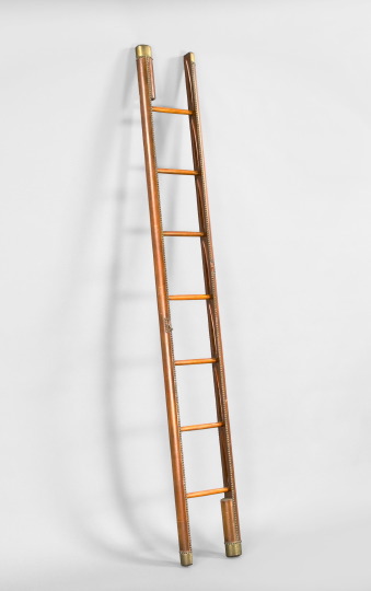 Appraisal: Interesting English Leather-Bound and Turned Mahogany Folding Ladder each side