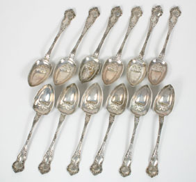 Appraisal: Set of twelve antique sterling silver grapefruit spoons Total weight