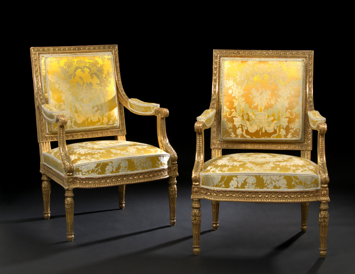 Appraisal: Pair of Louis XVI-Style Giltwood Fauteuils third quarter th century