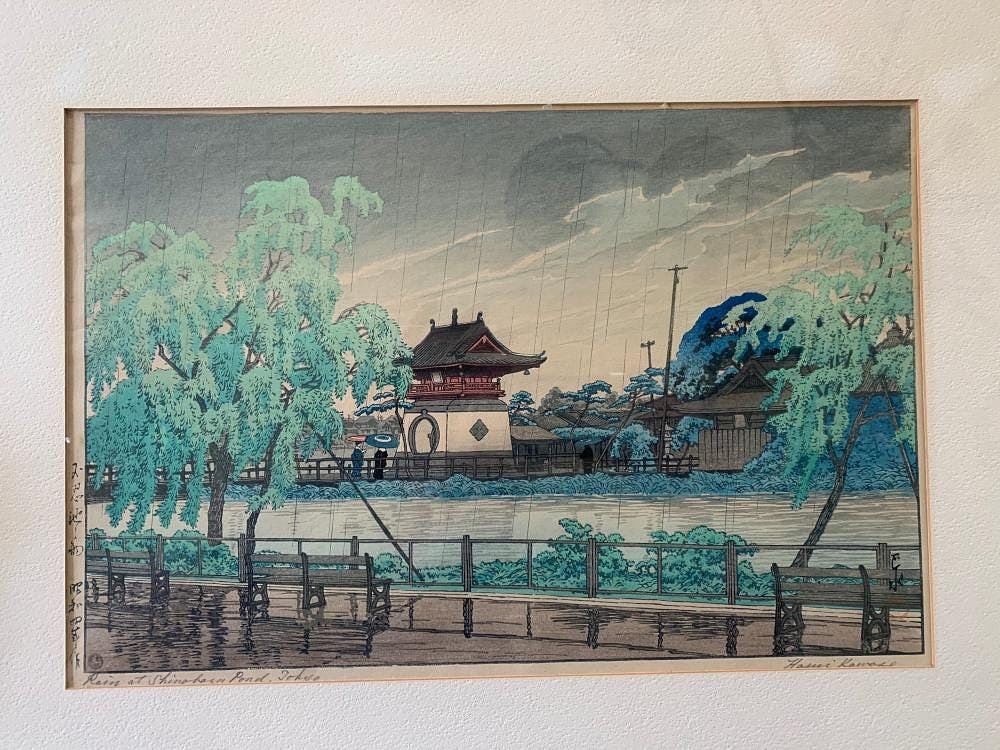 Appraisal: Hasui Kawase Rain at Shinobazu Pond Woodblock print Rain at