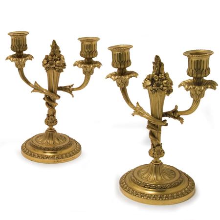 Appraisal: Pair of Louis XVI Style Gilt-Bronze Two-Light Candelabra Estimate -