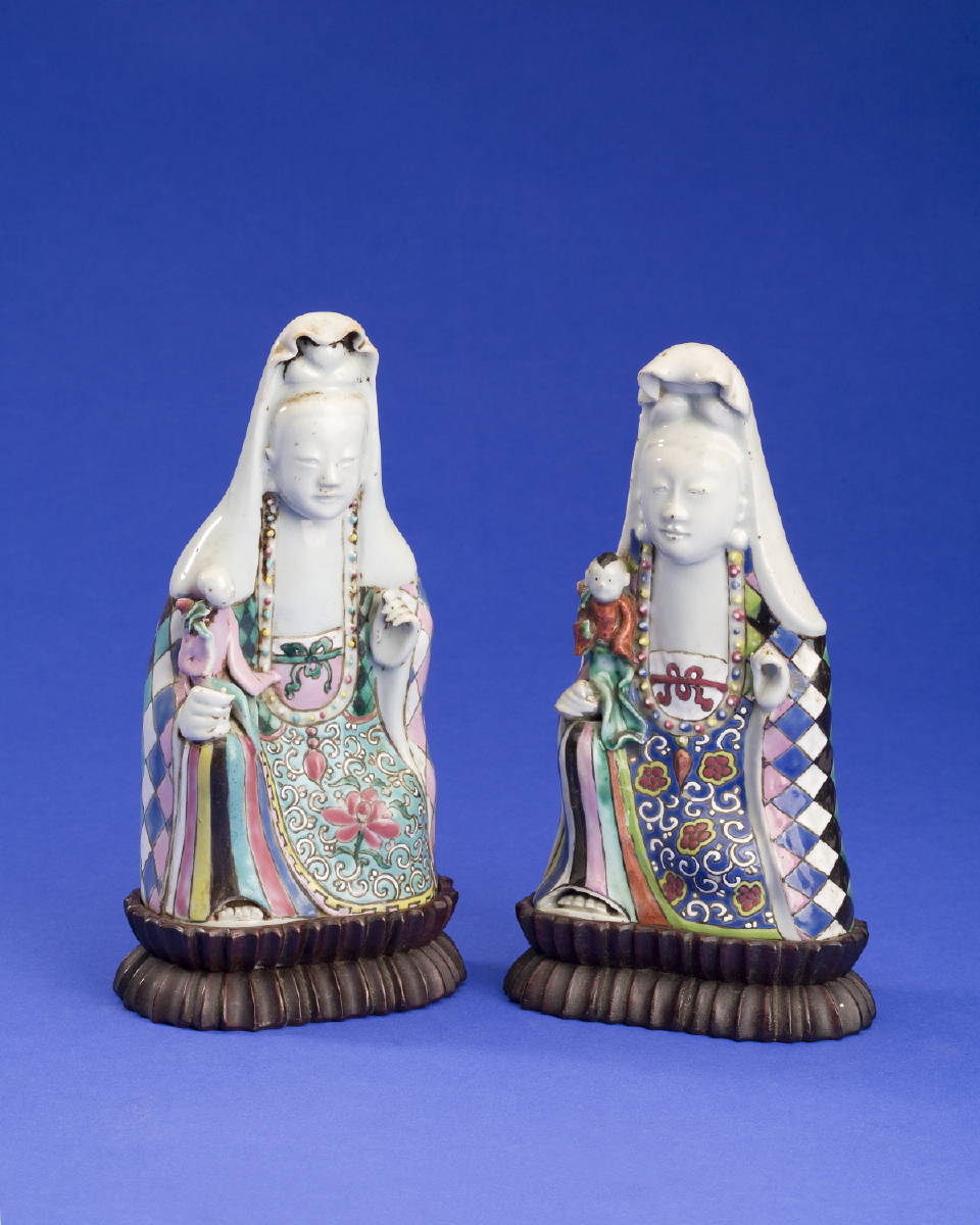 Appraisal: NEAR PAIR OF CHINESE EXPORT PORCELAIN FAMILLE ROSE FIGURES OF