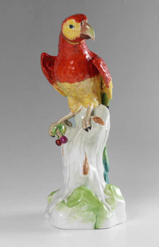 Appraisal: DRESDEN RED PORCELAIN MACAW PARROT FIGURINE Figure of a macaw