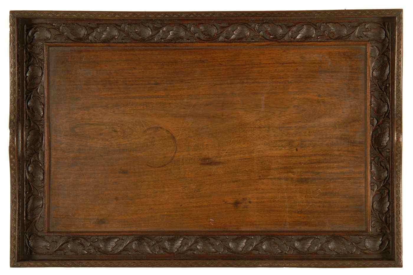 Appraisal: ANGLO-INDIAN CARVED WOODEN BUTLER'S TRAY th CenturyIn mahogany with elaborate