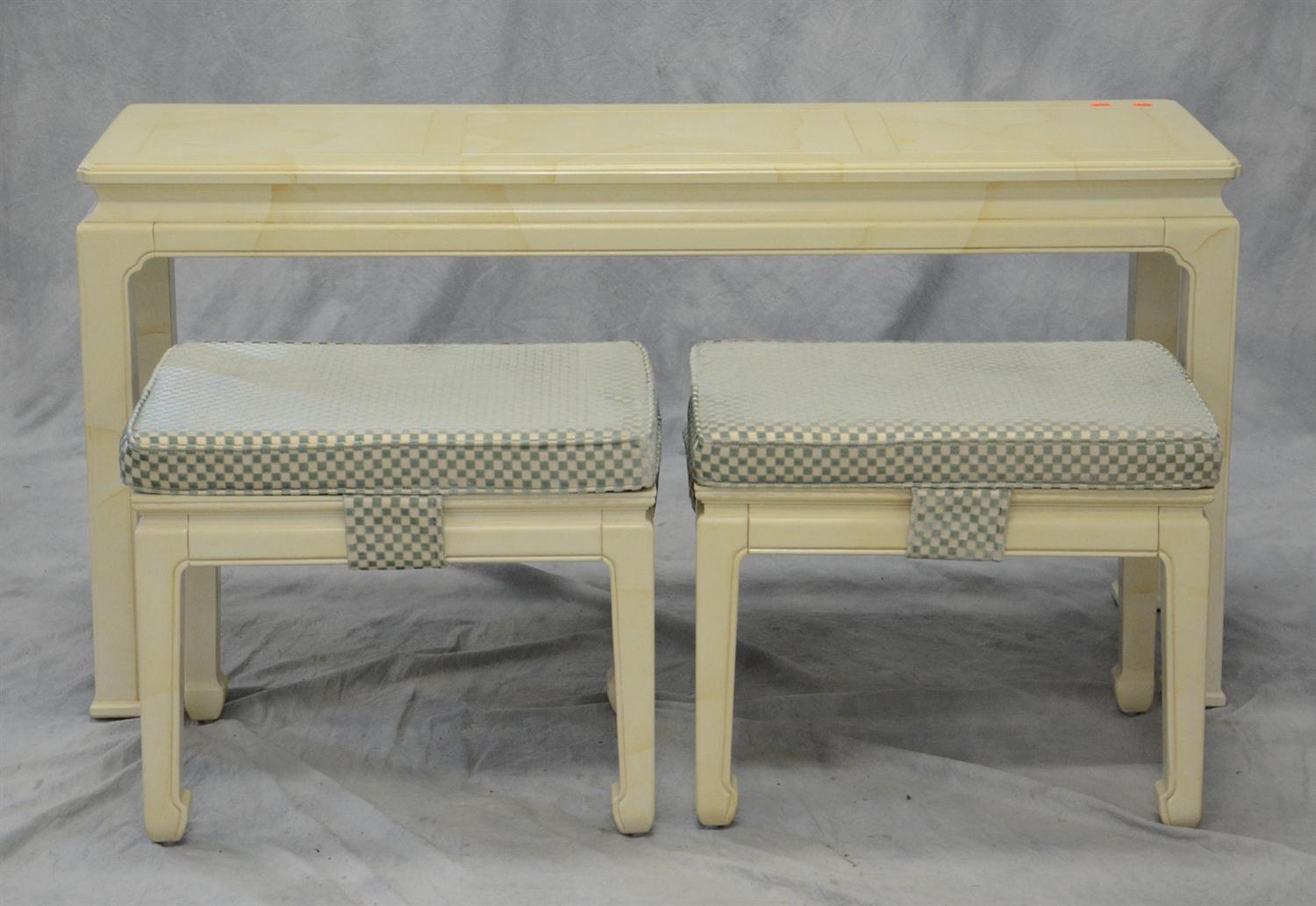 Appraisal: Henredon ivory finish Asian style console table with matching stools