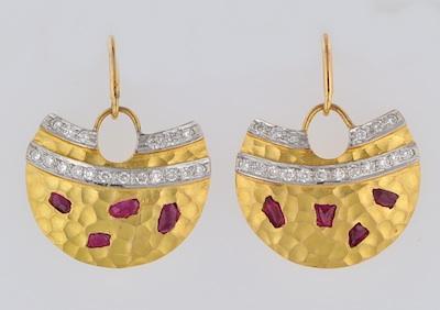 Appraisal: A Pair of k Gold Ruby and Diamond Earrings From