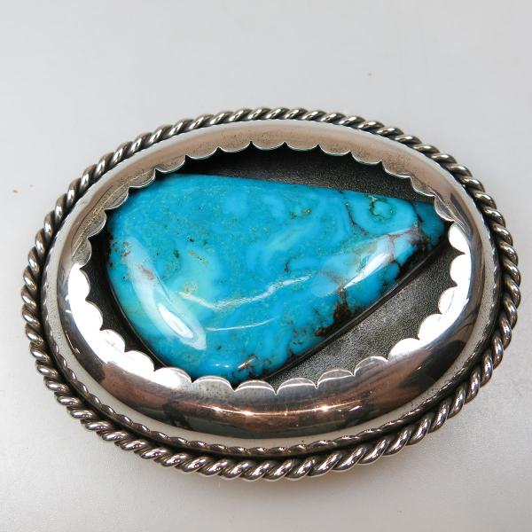 Appraisal: Navajo Sterling Silver Buckle set with a large fine turquoise