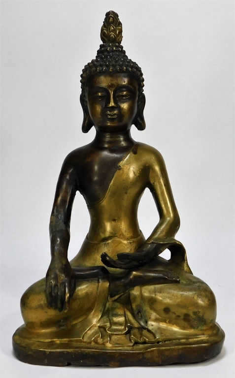 Appraisal: BURMESE BURMA GILT BRONZE SEATED BUDDHA STATUE Burma th CenturySeated