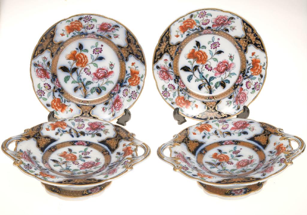 Appraisal: STAFFORDSHIRE IRONSTONE DESSERT SERVICE th CENTURY comprising pair of two-handled