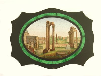 Appraisal: A th century micromosaic inlaid slate panel depicting the ruins