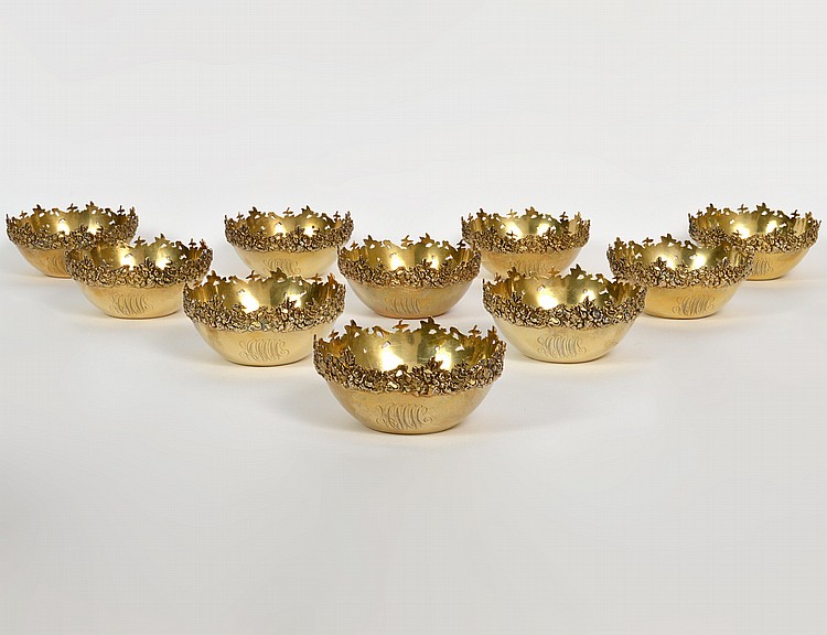 Appraisal: SET OF TEN SILVER GILT FINGER BOWLSFirst Half if the