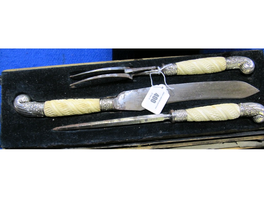 Appraisal: Three piece ivory handled carving set