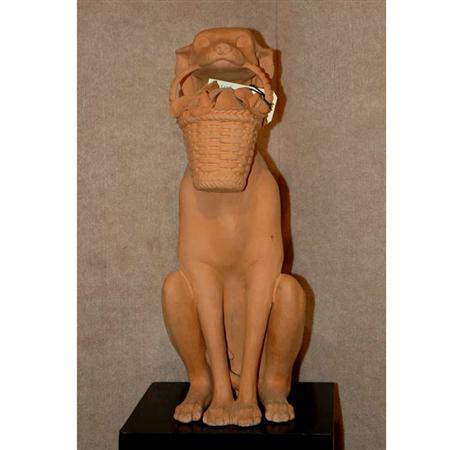 Appraisal: Three Earthenware and Composition Figures of Dogs Estimate -