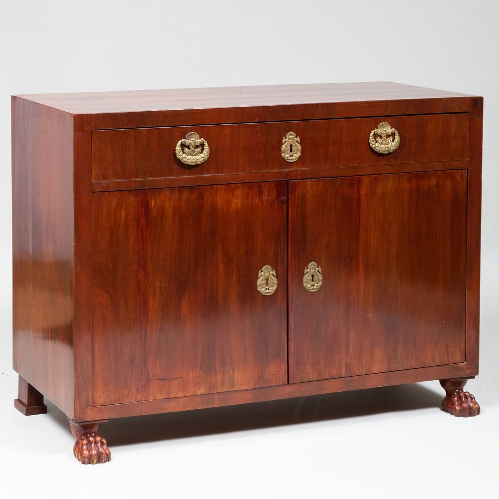 Appraisal: Continental Neoclassical Gilt-Metal-Mounted Mahogany Cabinet Fitted with one drawer over