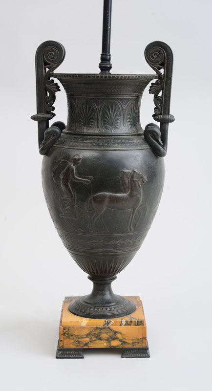 Appraisal: ITALIAN NEOCLASSICAL PATINATED METAL VASE AFTER THE ANTIQUE ON MARBLE