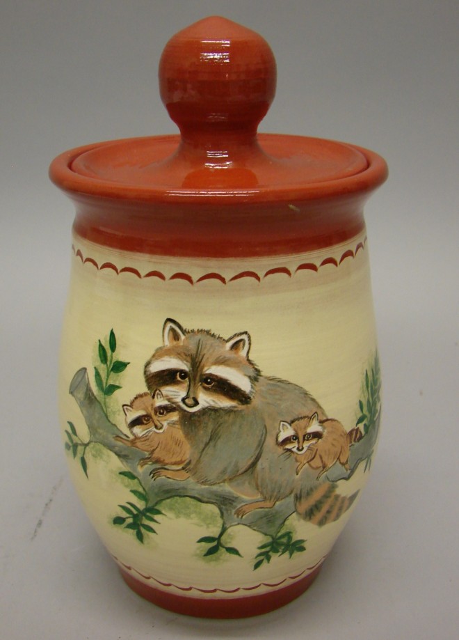 Appraisal: Covered container - knob top lid with raccoon tall N