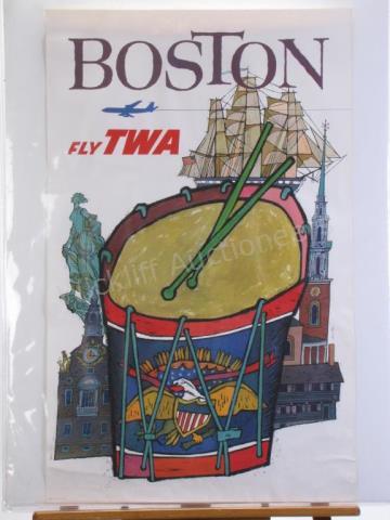 Appraisal: A vintage s TWA travel poster Boston Fly TWA art