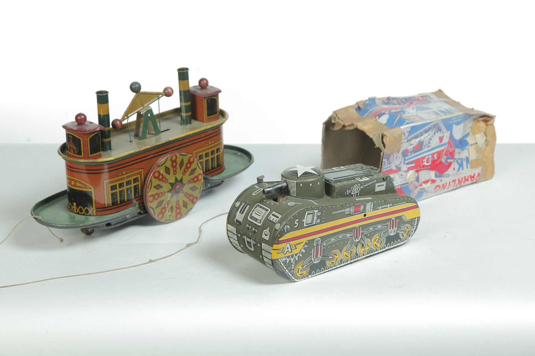 Appraisal: TWO TIN TOYS - FERRYBOAT AND A TANK American mid