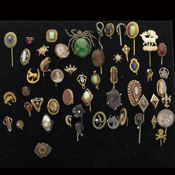 Appraisal: STICK PINS Grouping of fifty-three ca Including gold silver GF