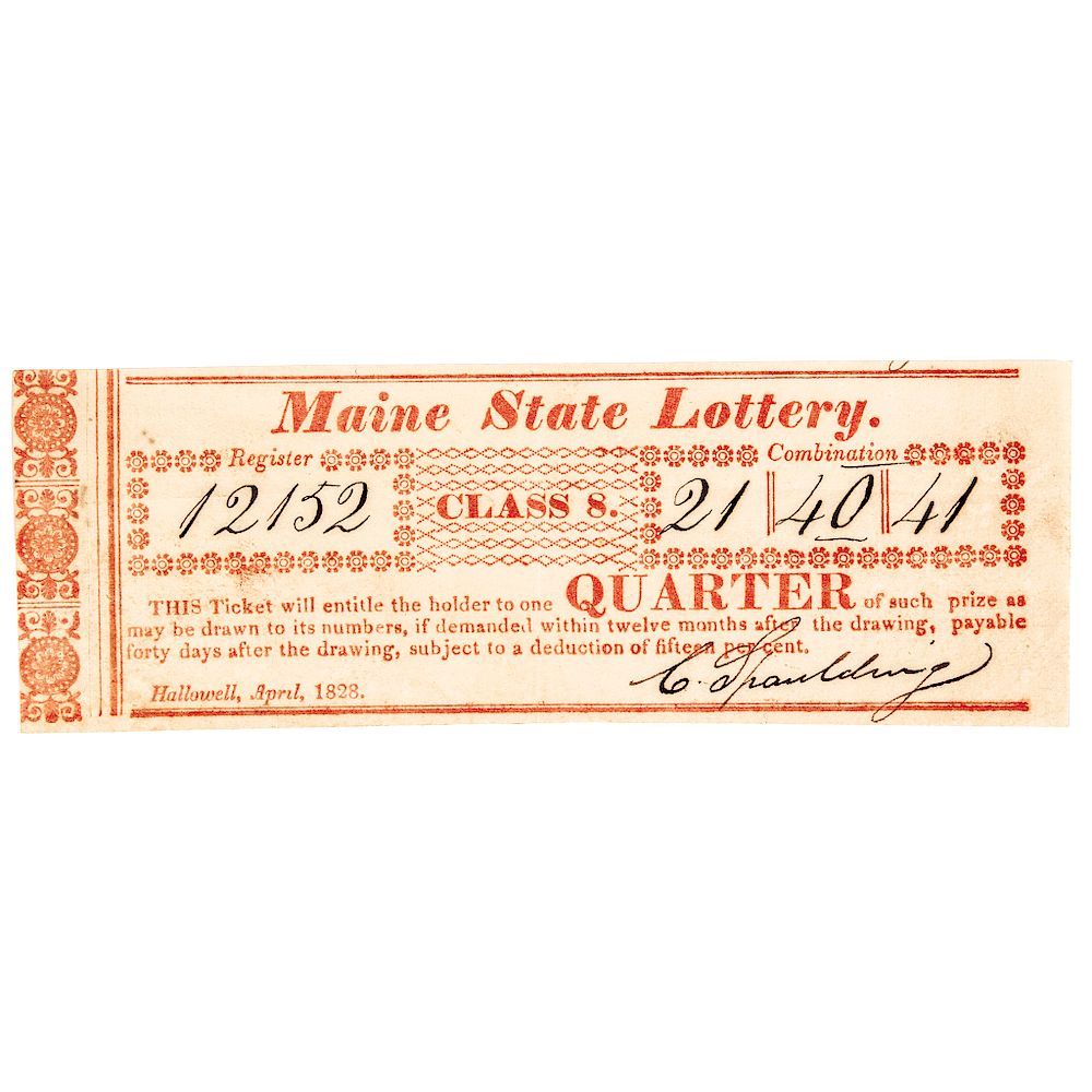 Appraisal: April Maine State Lottery Ticket Red Face Hallowell Maine Choice