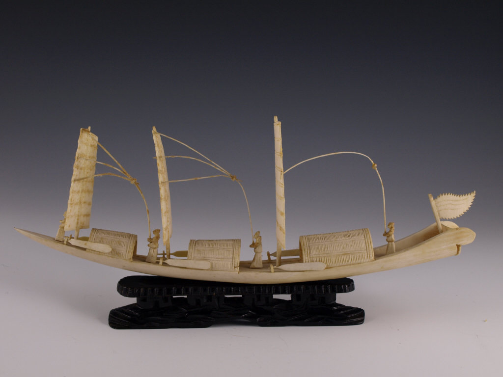 Appraisal: Antique Chinese Ivory Sampan the hull of this three-masted vessel