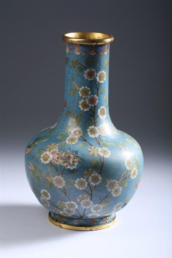 Appraisal: CHINESE CLOISONN ENAMEL VASE th century Floral decoration on blue