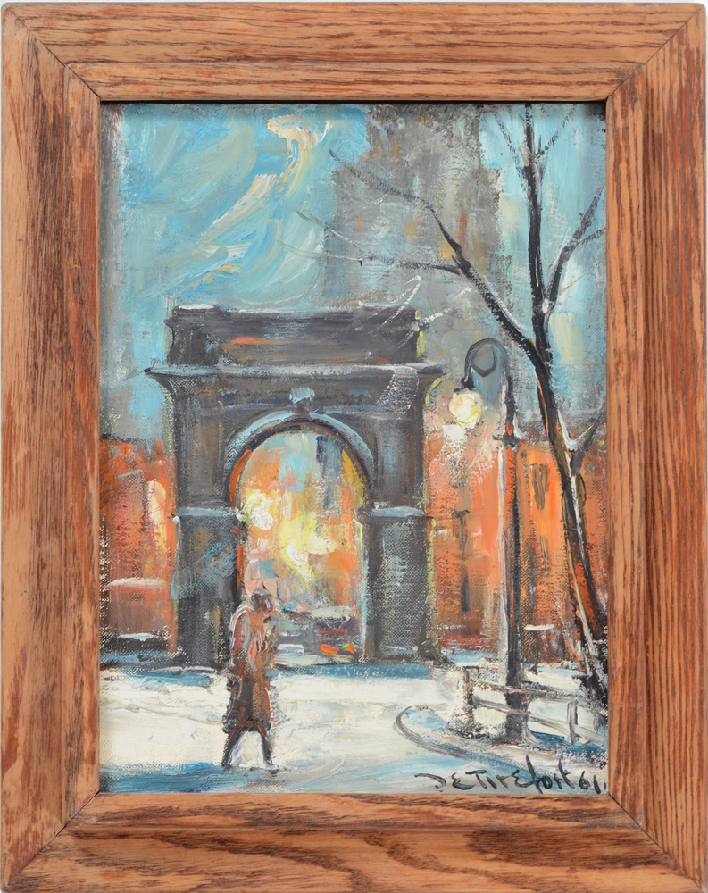 Appraisal: ATTRIBUTED TO BELA DETIREFORT - WASHINGTON SQUARE Oil on canvasboard