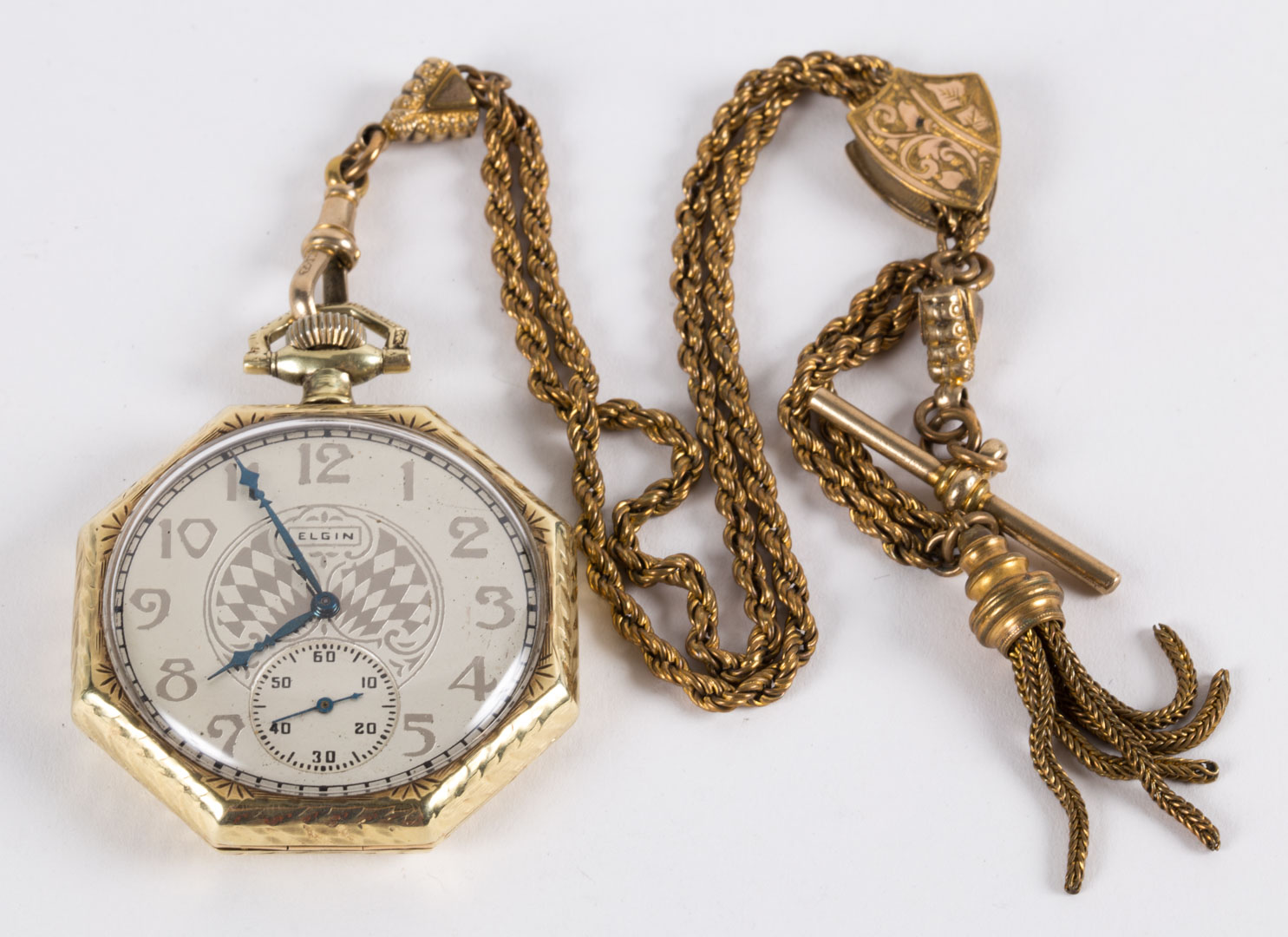 Appraisal: An Elgin Pocket Watch Chain K gold octagonal case pocket