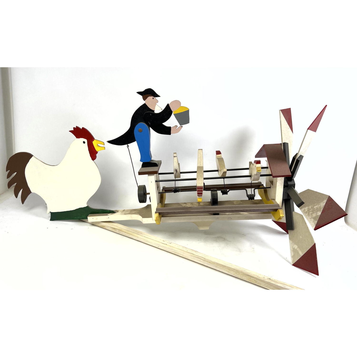 Appraisal: Folk Art Whirligig Weathervane Farmer feeding chickens Dimensions H inches