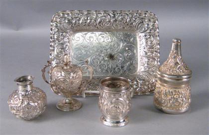 Appraisal: Group of American sterling silver repousse desk items some retailed