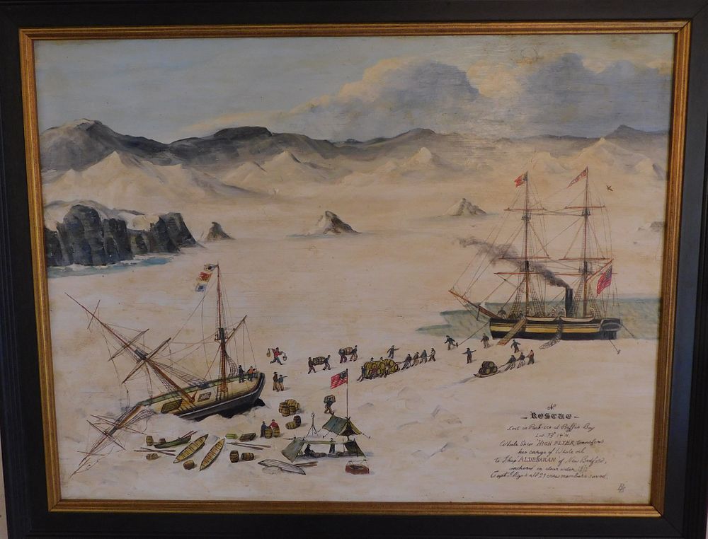 Appraisal: BAFFIN BAY WHALING RESCUE PAINTING th century oil painting on