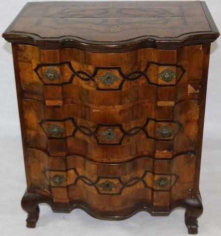 Appraisal: TH CENTURY CONTINENTAL INLAID -DRAWER COMMODE RARE DIMINUTIVE SIZE SERPENTINE