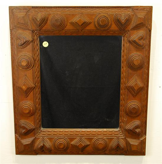 Appraisal: AMERICAN CARVED WOOD TRAMP ART WALL MIRROR 's x inches