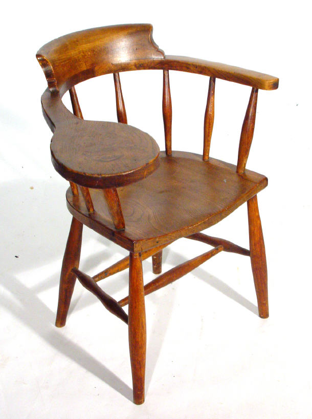 Appraisal: Oak stickback elbow chair with tray to arm