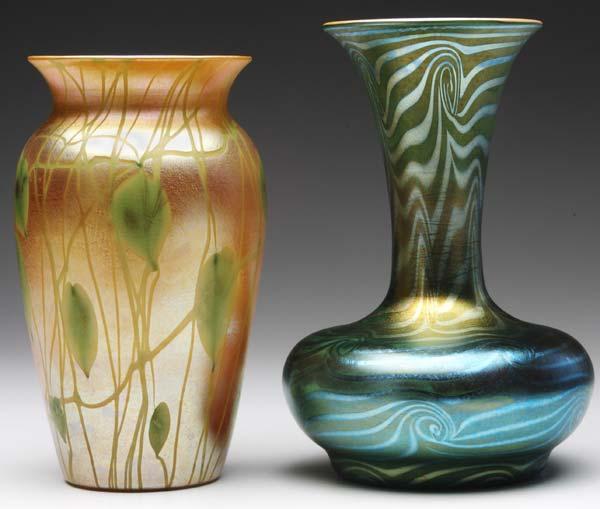 Appraisal: DURAND Two vases one with iridescent King Tut decoration on