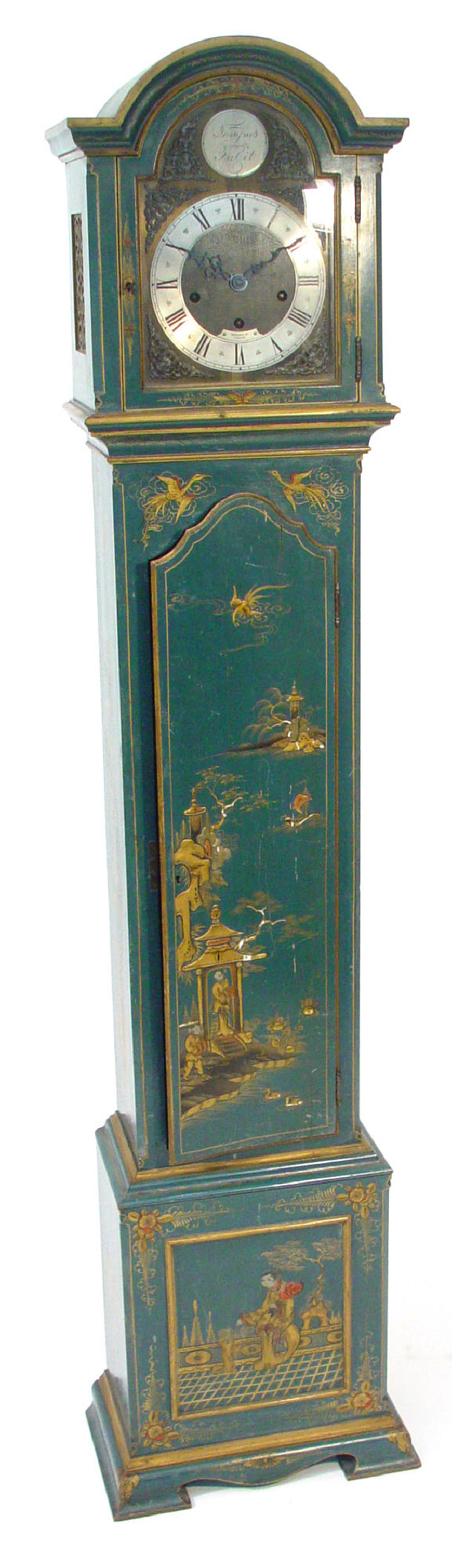 Appraisal: s chinoiserie long case clock with Westminster chiming movement and