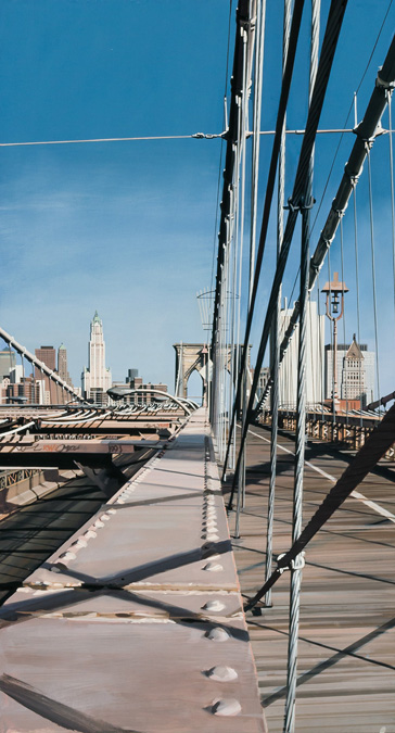 Appraisal: RICHARD ESTES American b The Brooklyn Bridge oil on paper