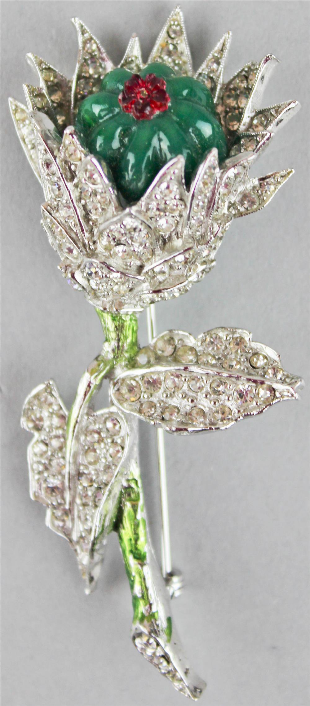 Appraisal: HATTIE CARNEGIE WHITE RHINESTONE FLOWER PIN signed Hattie Carnegie white