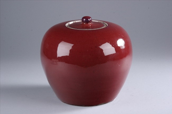 Appraisal: CHINESE COPPER RED PORCELAIN JAR AND COVER Circa - -