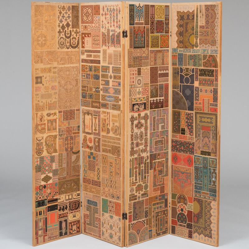 Appraisal: Large Decoupage Four-Panel Folding Screen ft in x in each