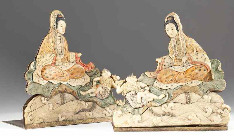 Appraisal: Pair of Antique Chinese Figural Bookendscirca each of carved and