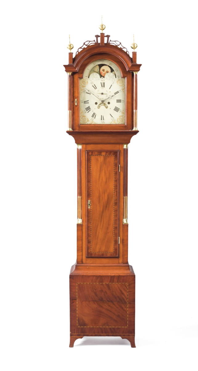 Appraisal: MASSACHUSETTS FEDERAL INLAID MAHOGANY TALL CASE CLOCK The molded arched